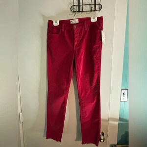 NWT‎ Free People Womens frayed hem button-fly cords skinny pink sz 28